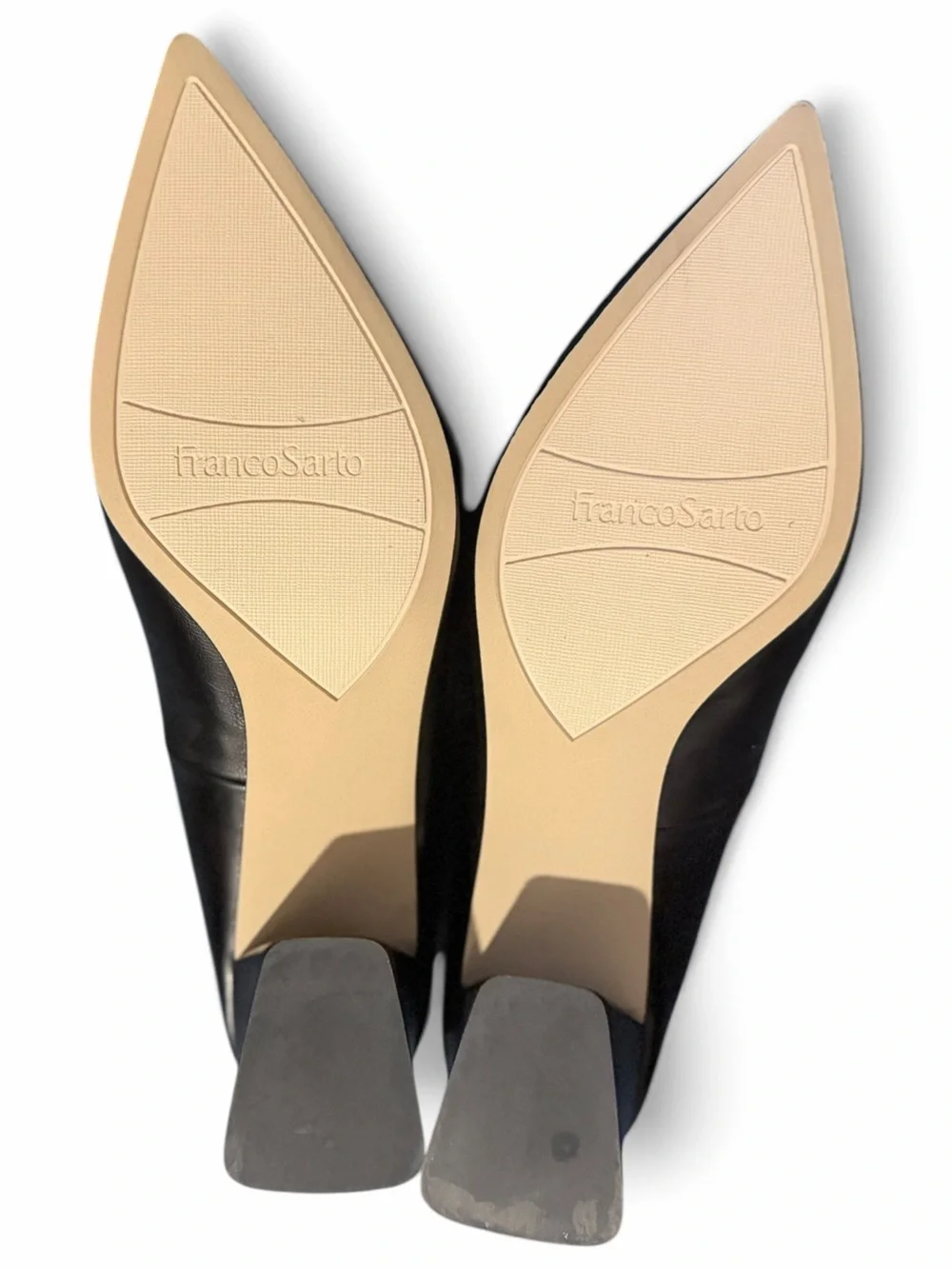 Franco Sarto L-Racer Pump Black Leather Size 9W Wide Block Heel NIB